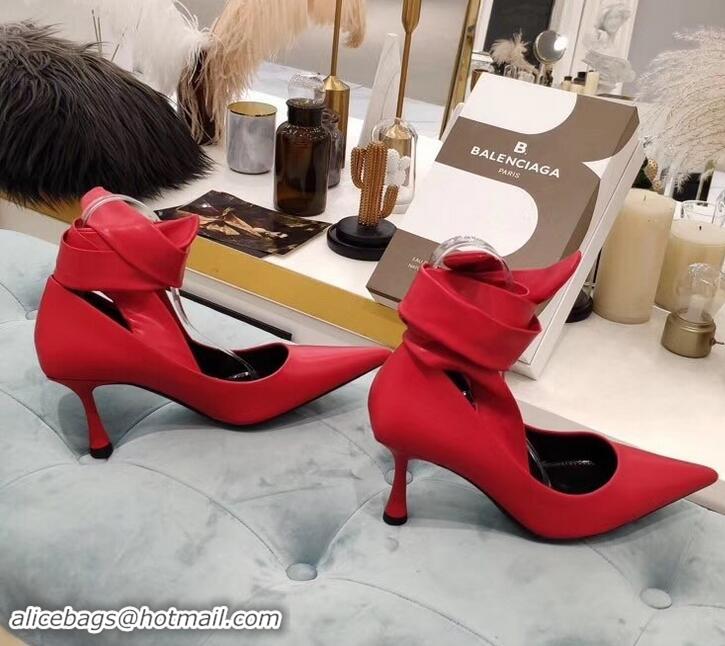 Perfect Balenciaga Heel 8cm Ankle Tie Pumps B713011 Red 2019