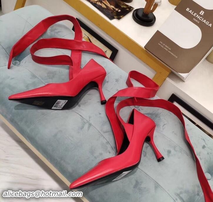 Perfect Balenciaga Heel 8cm Ankle Tie Pumps B713011 Red 2019