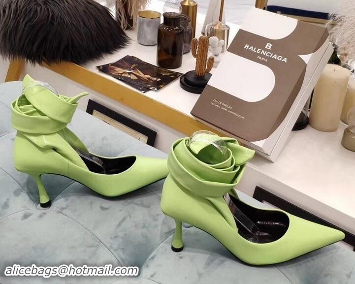 Good Quality Balenciaga Heel 8cm Ankle Tie Pumps B713011 Light Green 2019