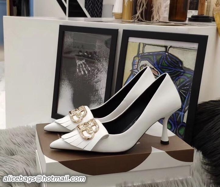 Low Cost Balenciaga Heel 8cm BB Fringe Pumps B713012 White 2019