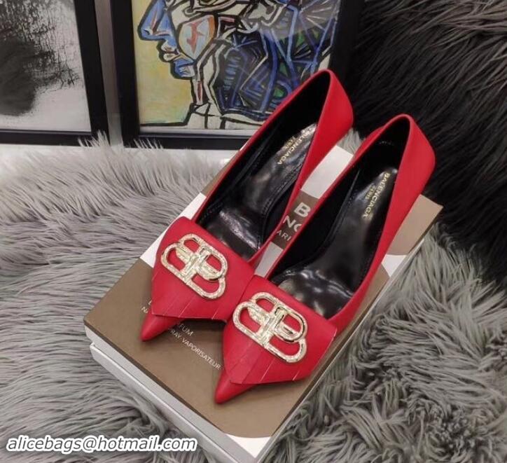  Super Quality Balenciaga Heel 8cm BB Fringe Pumps B713012 Red 2019