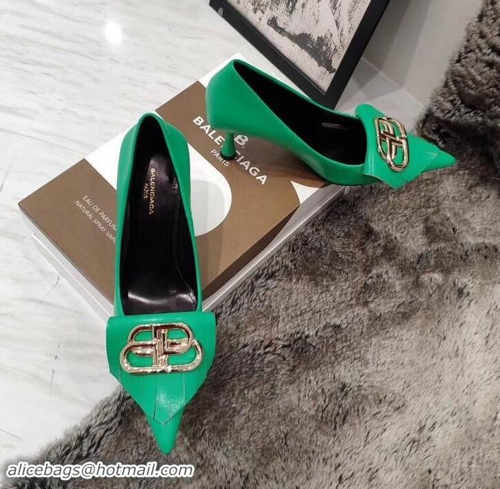 Unique Grade Balenciaga Heel 8cm BB Fringe Pumps B713012 Green 2019