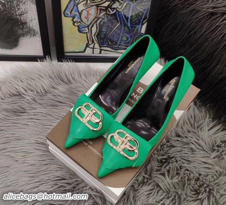 Unique Grade Balenciaga Heel 8cm BB Fringe Pumps B713012 Green 2019