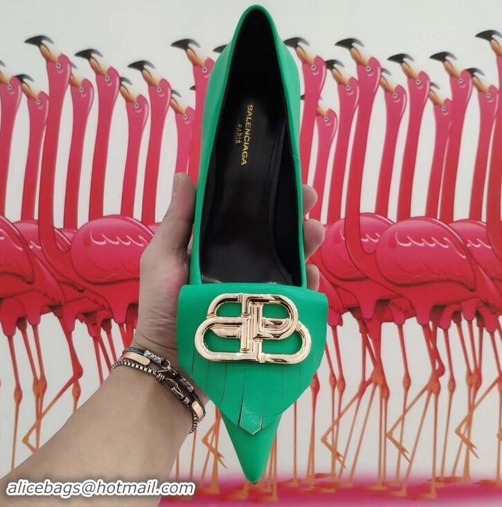 Unique Grade Balenciaga Heel 8cm BB Fringe Pumps B713012 Green 2019