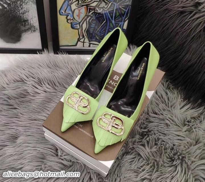 Promotional Balenciaga Heel 8cm BB Fringe Pumps B713012 Light Green 2019