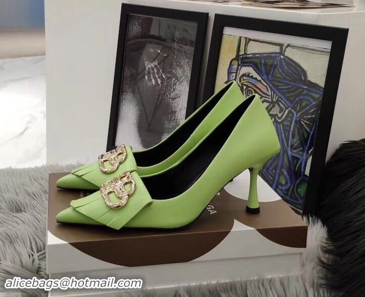 Promotional Balenciaga Heel 8cm BB Fringe Pumps B713012 Light Green 2019