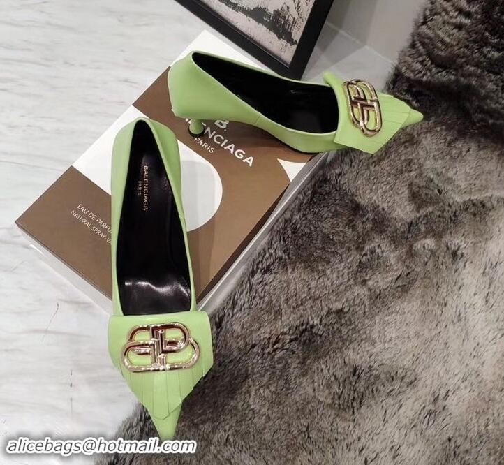 Promotional Balenciaga Heel 8cm BB Fringe Pumps B713012 Light Green 2019