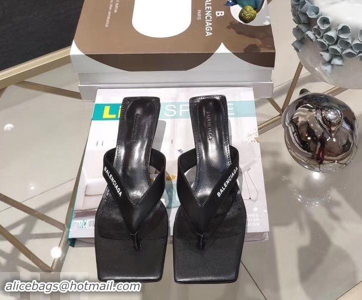 Promotion Balenciaga Metal Heel 4cm Flip Flop Sandals B713020 Black 2019