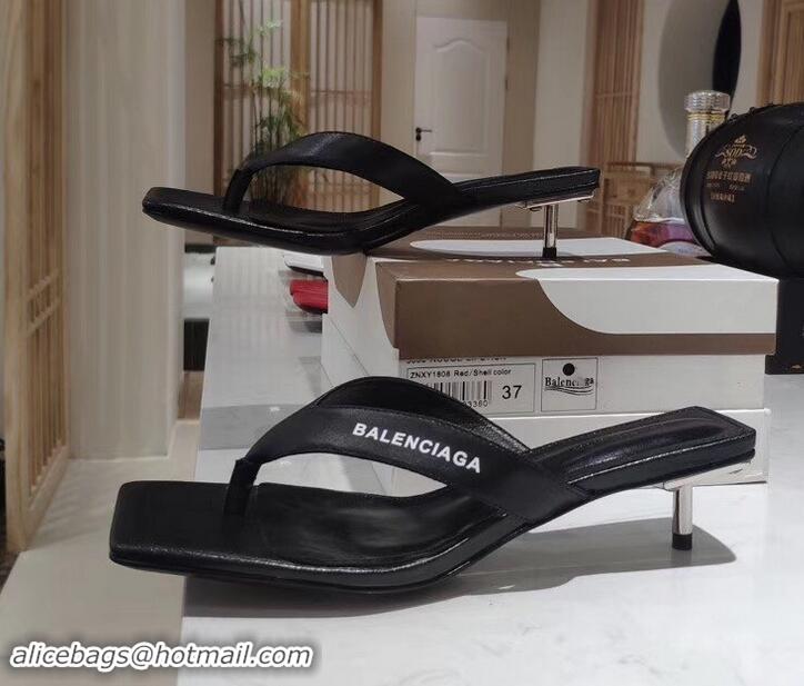 Promotion Balenciaga Metal Heel 4cm Flip Flop Sandals B713020 Black 2019