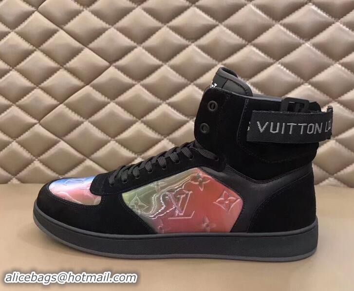 Top Design Louis Vuitton Iridescent Prism High-top Sneakers LV714011 Black 2019