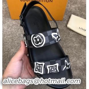 Top Quality Louis Vuitton Men's Sandals Logo Print LV714015 Black 2019