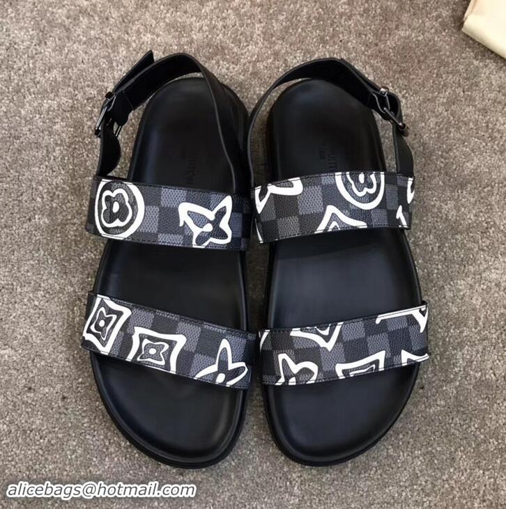 Top Quality Louis Vuitton Men's Sandals Logo Print LV714015 Black 2019