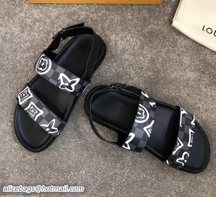 Top Quality Louis Vuitton Men's Sandals Logo Print LV714015 Black 2019