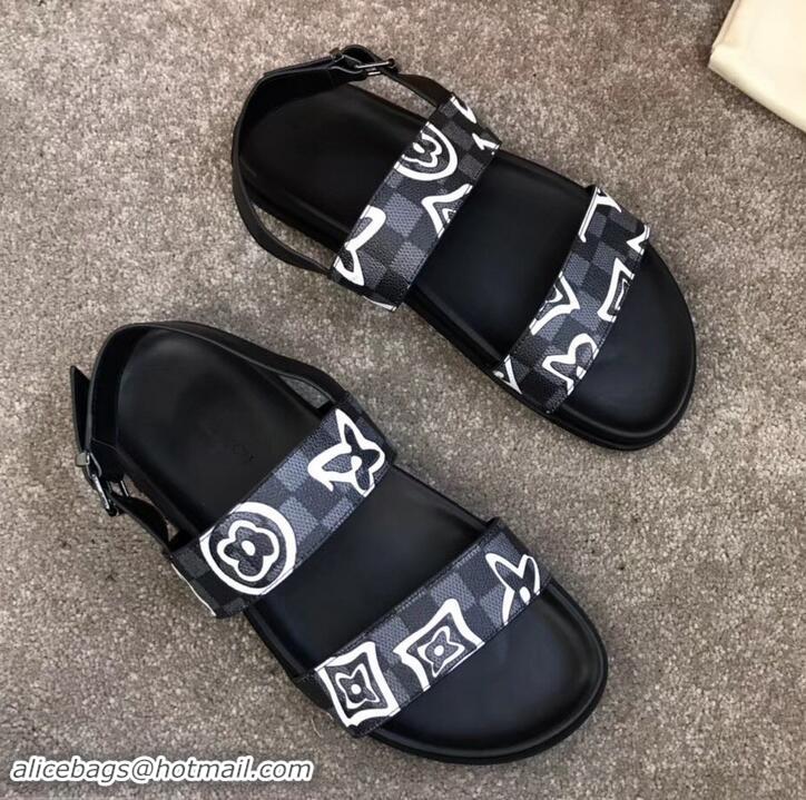 Top Quality Louis Vuitton Men's Sandals Logo Print LV714015 Black 2019