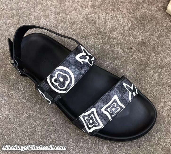 Top Quality Louis Vuitton Men's Sandals Logo Print LV714015 Black 2019