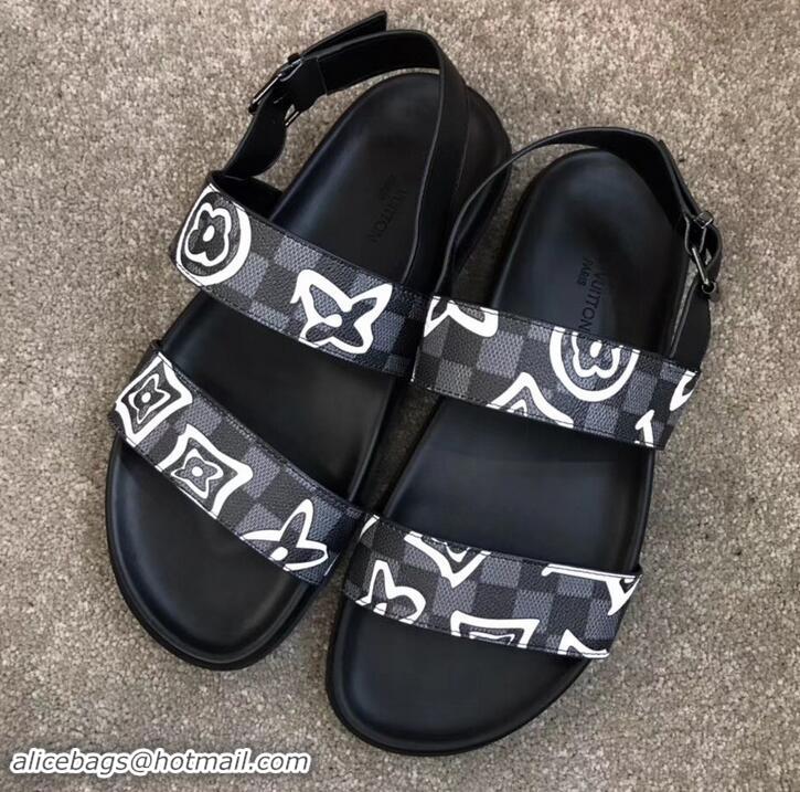 Top Quality Louis Vuitton Men's Sandals Logo Print LV714015 Black 2019