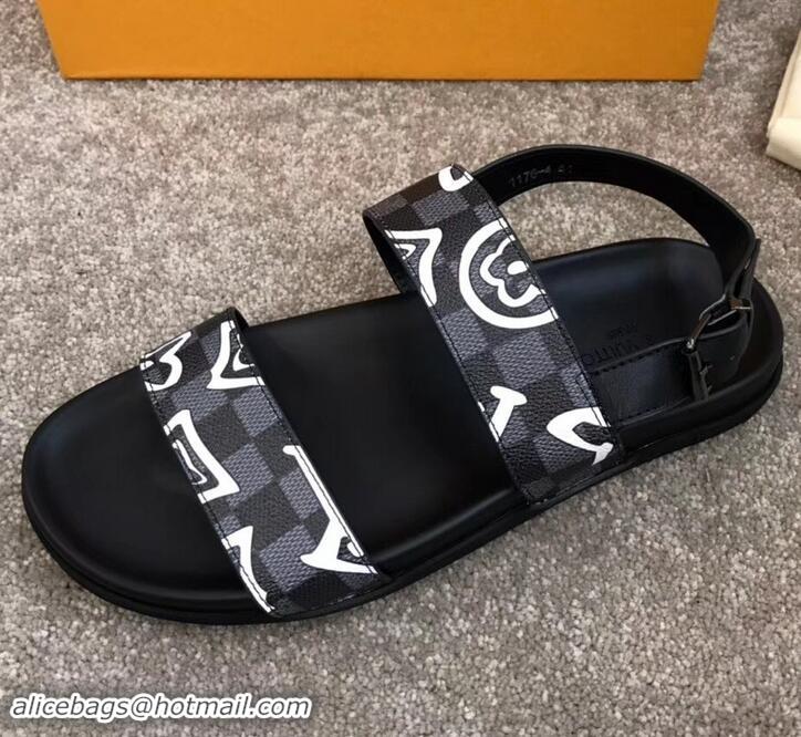 Top Quality Louis Vuitton Men's Sandals Logo Print LV714015 Black 2019