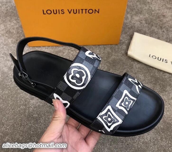 Top Quality Louis Vuitton Men's Sandals Logo Print LV714015 Black 2019