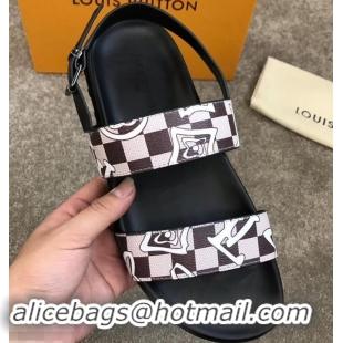 Good Product Louis Vuitton Men's Sandals Logo Print LV714015 Beige 2019