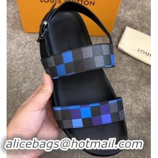 Good Quality Louis Vuitton Men's Sandals Damier Graphite Pixel Canvas LV714016 Blue 2019