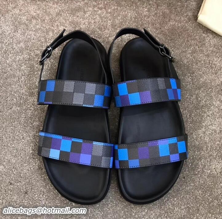 Good Quality Louis Vuitton Men's Sandals Damier Graphite Pixel Canvas LV714016 Blue 2019