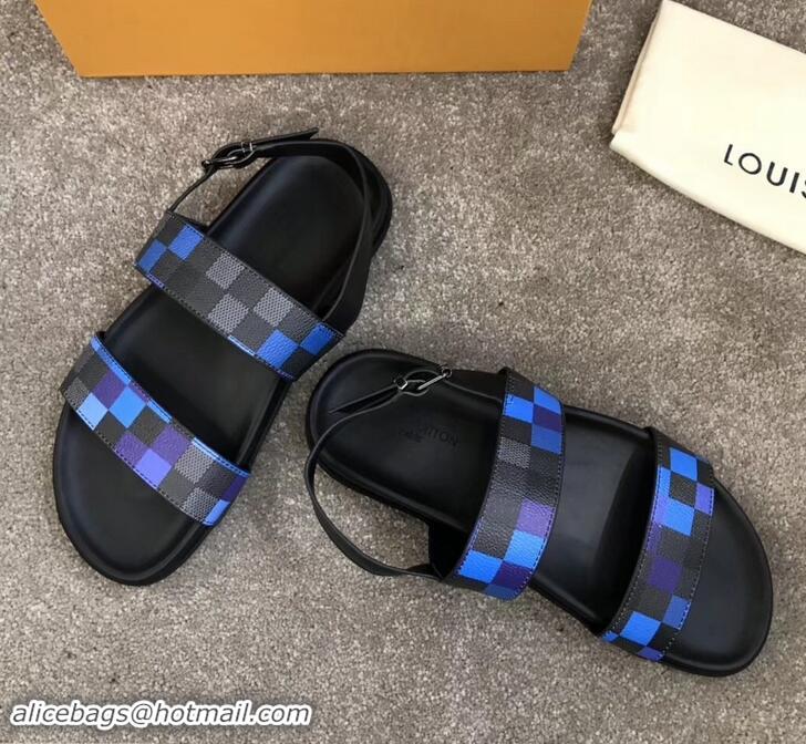 Good Quality Louis Vuitton Men's Sandals Damier Graphite Pixel Canvas LV714016 Blue 2019