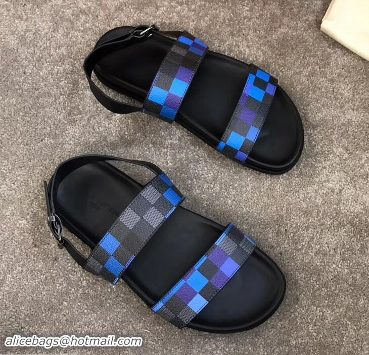 Good Quality Louis Vuitton Men's Sandals Damier Graphite Pixel Canvas LV714016 Blue 2019