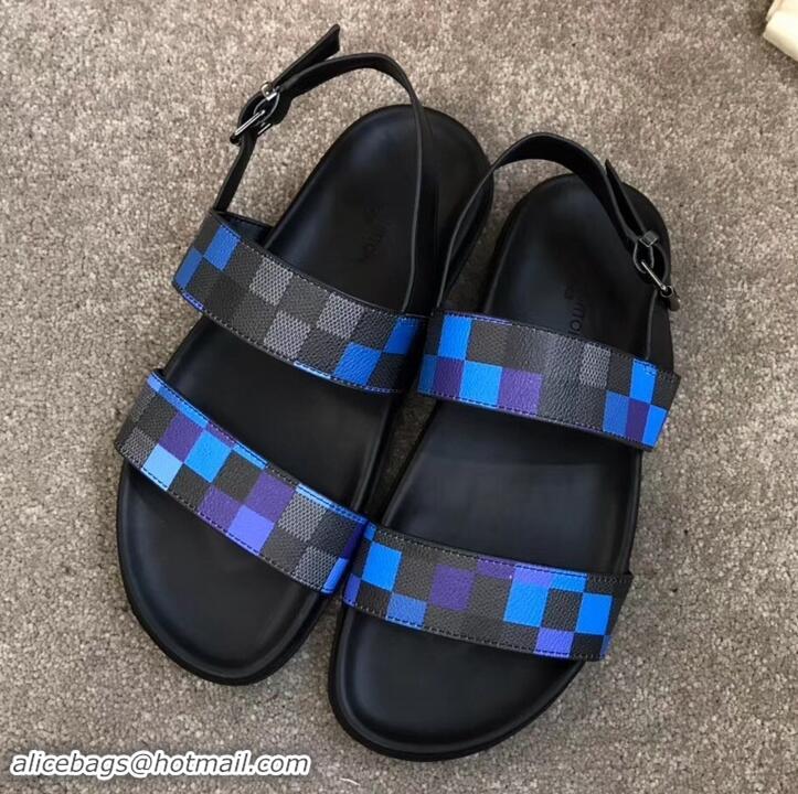 Good Quality Louis Vuitton Men's Sandals Damier Graphite Pixel Canvas LV714016 Blue 2019