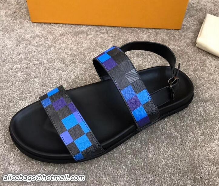 Good Quality Louis Vuitton Men's Sandals Damier Graphite Pixel Canvas LV714016 Blue 2019