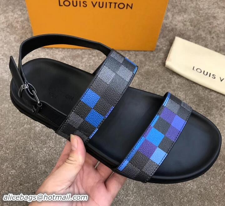 Good Quality Louis Vuitton Men's Sandals Damier Graphite Pixel Canvas LV714016 Blue 2019