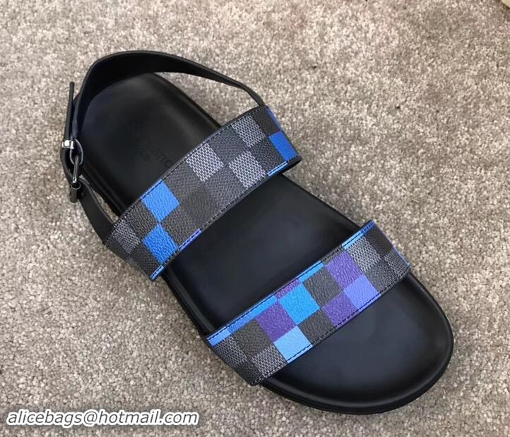 Good Quality Louis Vuitton Men's Sandals Damier Graphite Pixel Canvas LV714016 Blue 2019