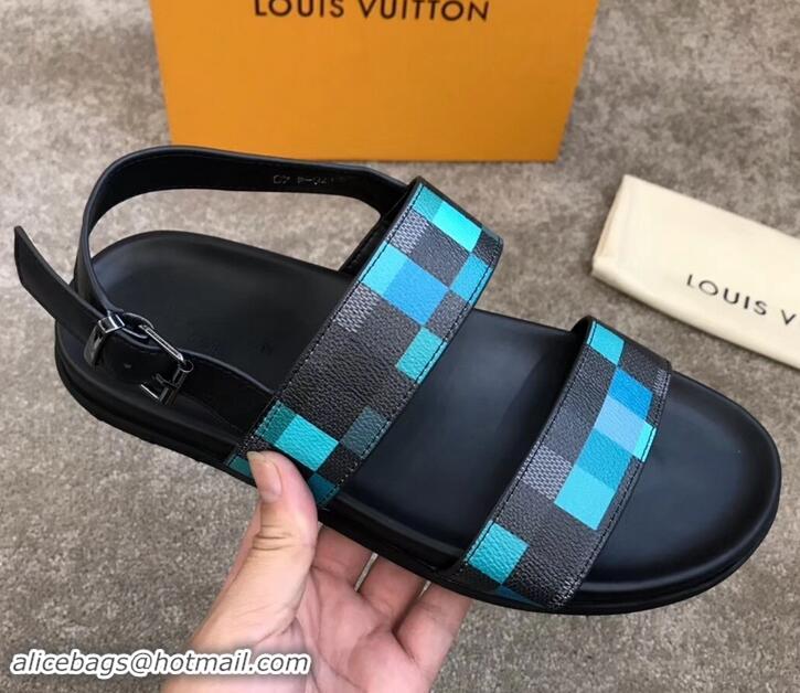 Good Quality Louis Vuitton Men's Sandals Damier Graphite Pixel Canvas LV714016 Green 2019