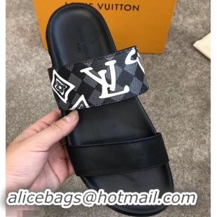 Cheap Price Louis Vuitton Men's Double Strap Mules Logo Print Black LV714019