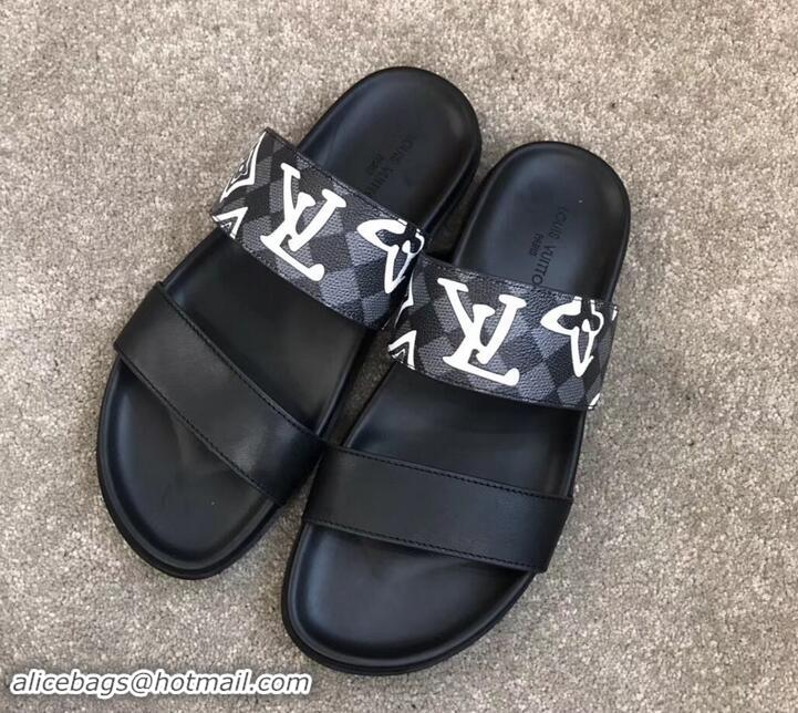 Cheap Price Louis Vuitton Men's Double Strap Mules Logo Print Black LV714019