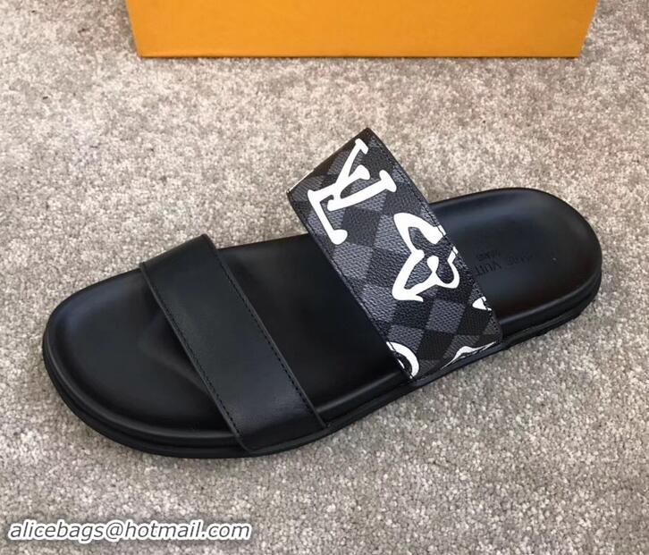 Cheap Price Louis Vuitton Men's Double Strap Mules Logo Print Black LV714019