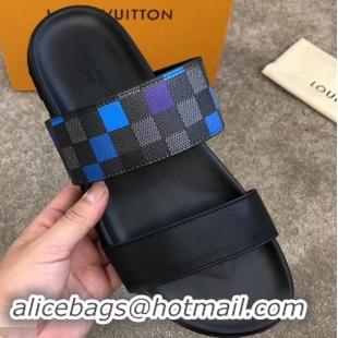 Elegant Louis Vuitton Men's Double Strap Mules Damier Graphite Pixel Canvas LV714020 Blue