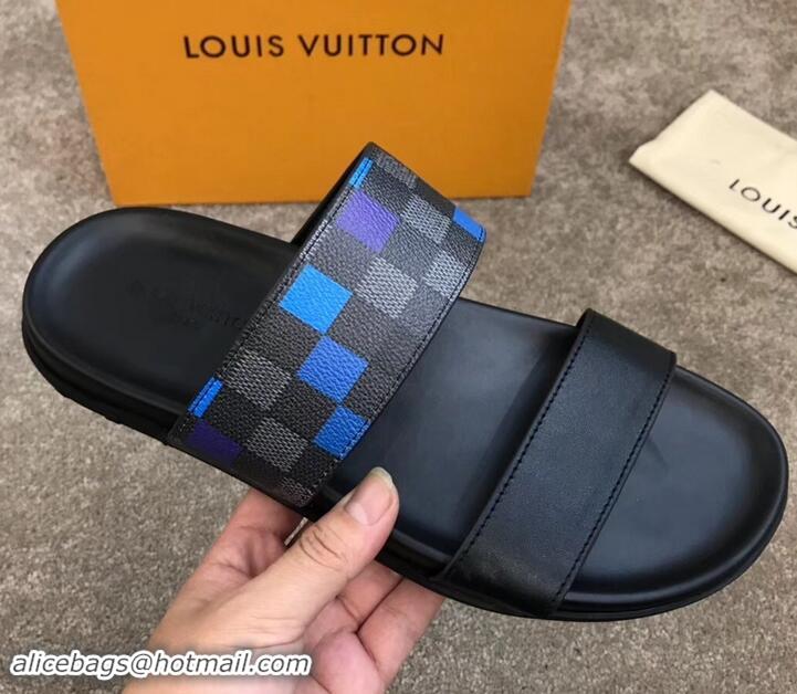 Elegant Louis Vuitton Men's Double Strap Mules Damier Graphite Pixel Canvas LV714020 Blue