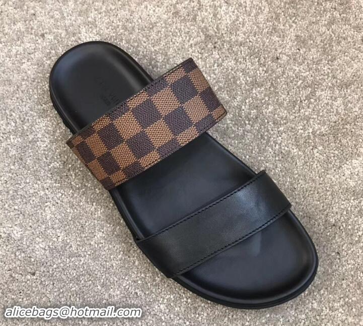 Super Quality Louis Vuitton Men's Double Strap Mules Damier Ebene Canvas LV714021