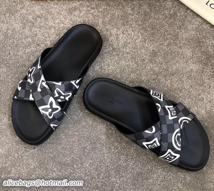 Sumptuous Louis Vuitton Men's Crossover Mules Logo Print LV714024 Black