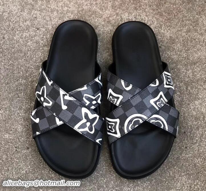 Sumptuous Louis Vuitton Men's Crossover Mules Logo Print LV714024 Black