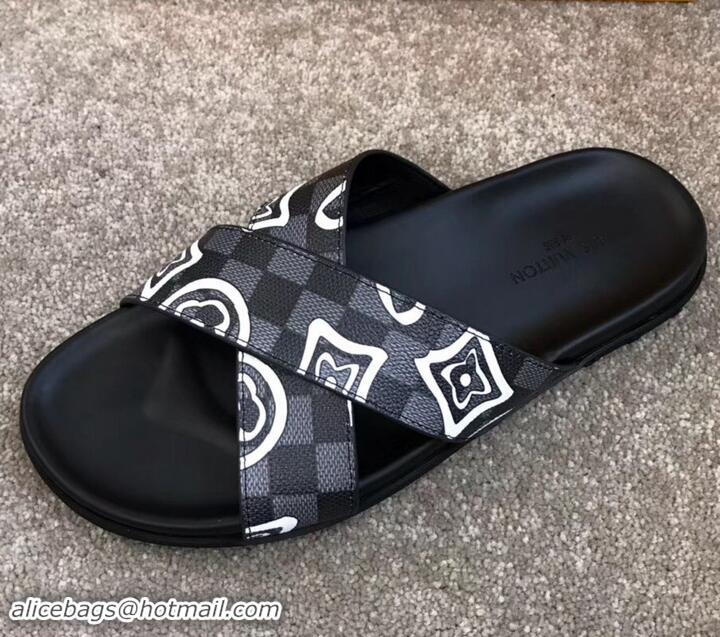 Sumptuous Louis Vuitton Men's Crossover Mules Logo Print LV714024 Black