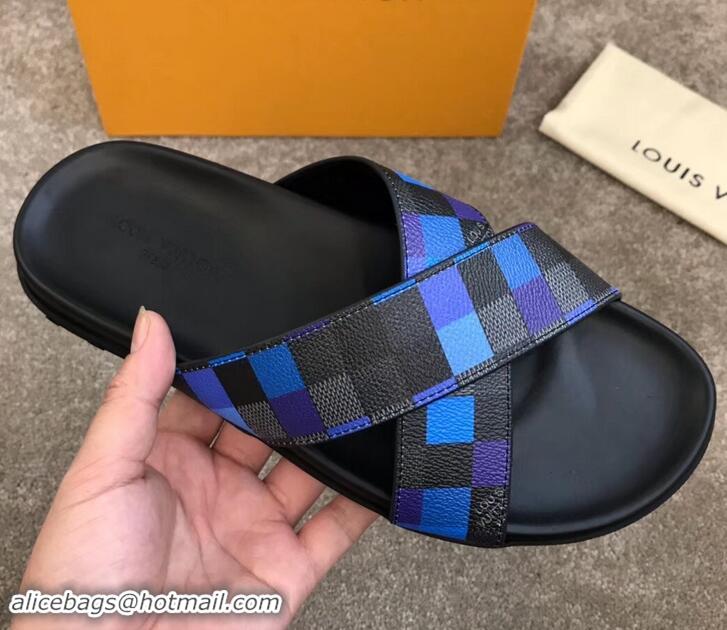 Sophisticated Louis Vuitton Men's Crossover Mules Damier Graphite Pixel Canvas LV714025 Blue