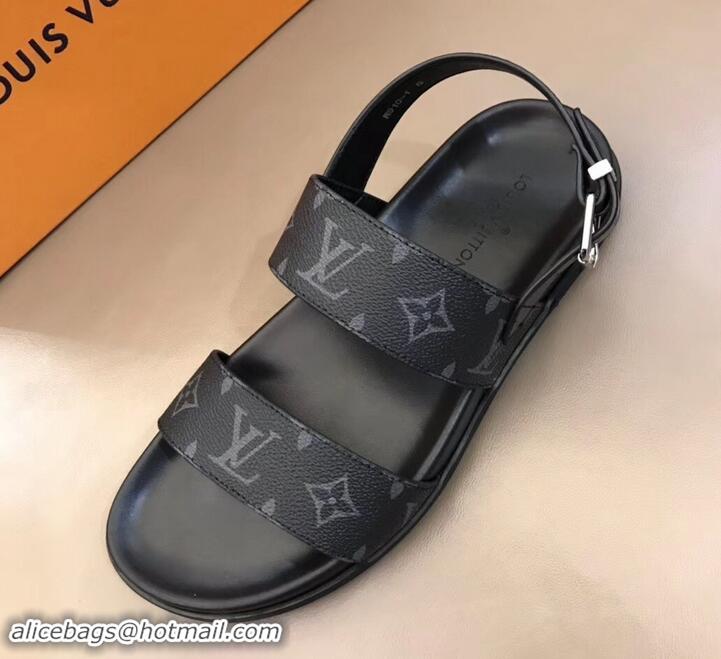 Grade Louis Vuitton Monogram Eclipse Canvas Mirabeau Men's Sandals LV714029