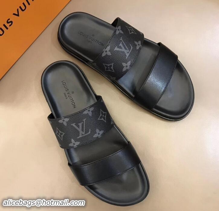 Top Grade Louis Vuitton Monogram Eclipse Canvas Mirabeau Men's Double Strap Mules LV714030