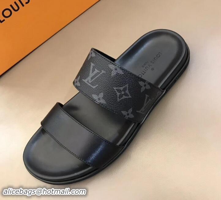 Top Grade Louis Vuitton Monogram Eclipse Canvas Mirabeau Men's Double Strap Mules LV714030