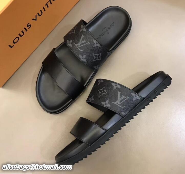 Top Grade Louis Vuitton Monogram Eclipse Canvas Mirabeau Men's Double Strap Mules LV714030