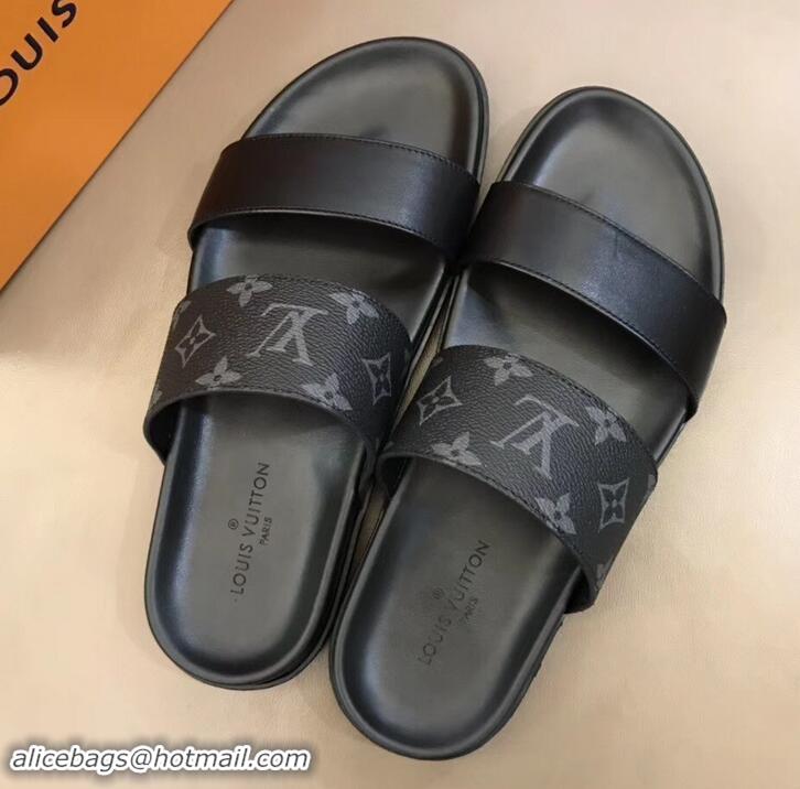 Top Grade Louis Vuitton Monogram Eclipse Canvas Mirabeau Men's Double Strap Mules LV714030