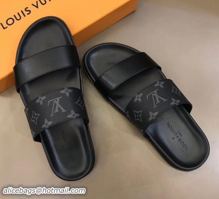 Top Grade Louis Vuitton Monogram Eclipse Canvas Mirabeau Men's Double Strap Mules LV714030