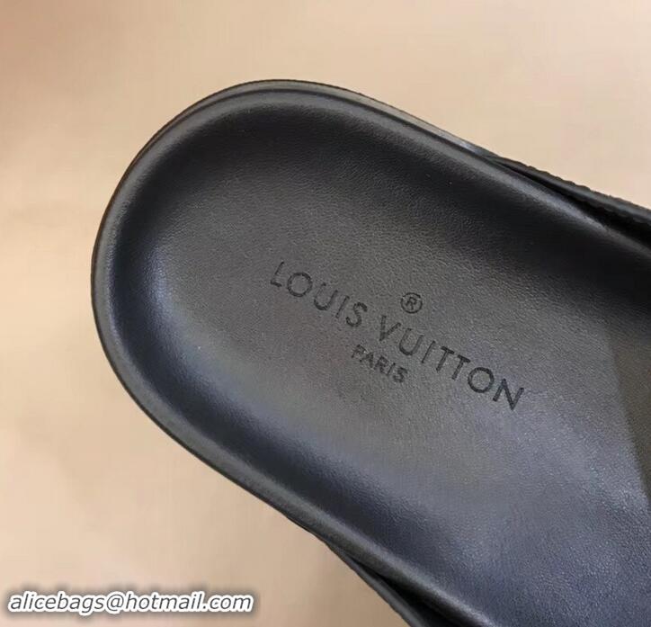 Practical Louis Vuitton Monogram Eclipse Canvas Mirabeau Men's Thong Sandals LV714035