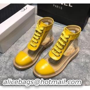 Luxury Chanel Vintage Logo Lace-Ups Sneakers PVC C714061 Yellow